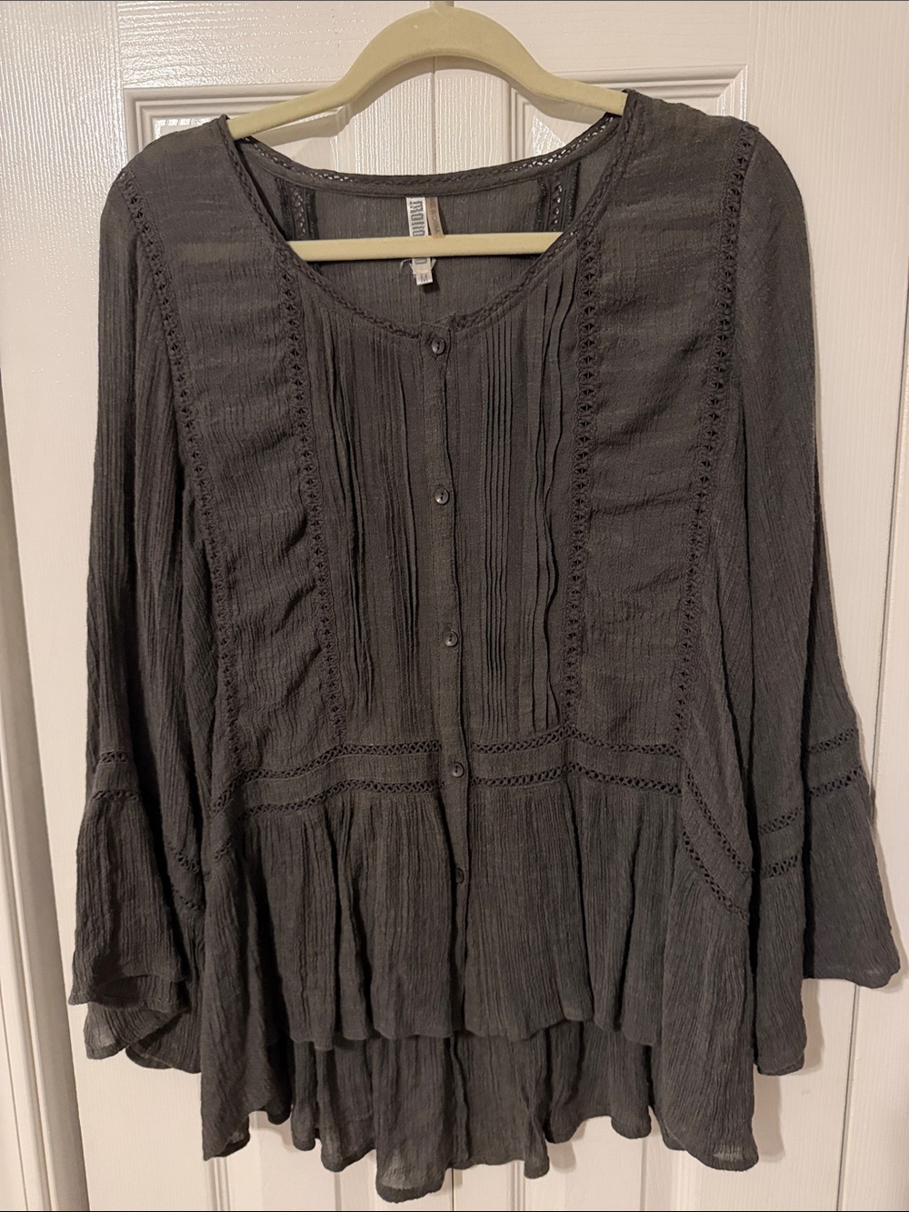 Monoreno Charcoal Gray Boho Button-Front Tunic